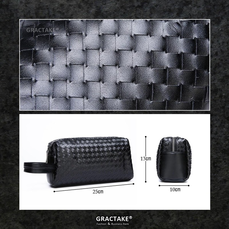 GRACTAKE Second Bag, Men's Leather, Synthetic Leather, Clutch Bag, Braided,