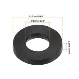 PATIKIL M8 Rubber Flat Washers Pack of 12 8 mm ID 16 mm AD Sealing Rings Washers Sealing Ring for Tap Pipe Water Hose Attachment Bolts Black