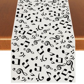 Musical Notes Table Runner Black and White Musical Notes Tablecloth Music Party Decorations and Supplies for Home Kitchen Table-13×72''