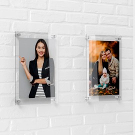 Wall Mounted Double Perspex Clear Acrylic Frame with Spacers for Hanging Photos in Various Sizes (15x20)