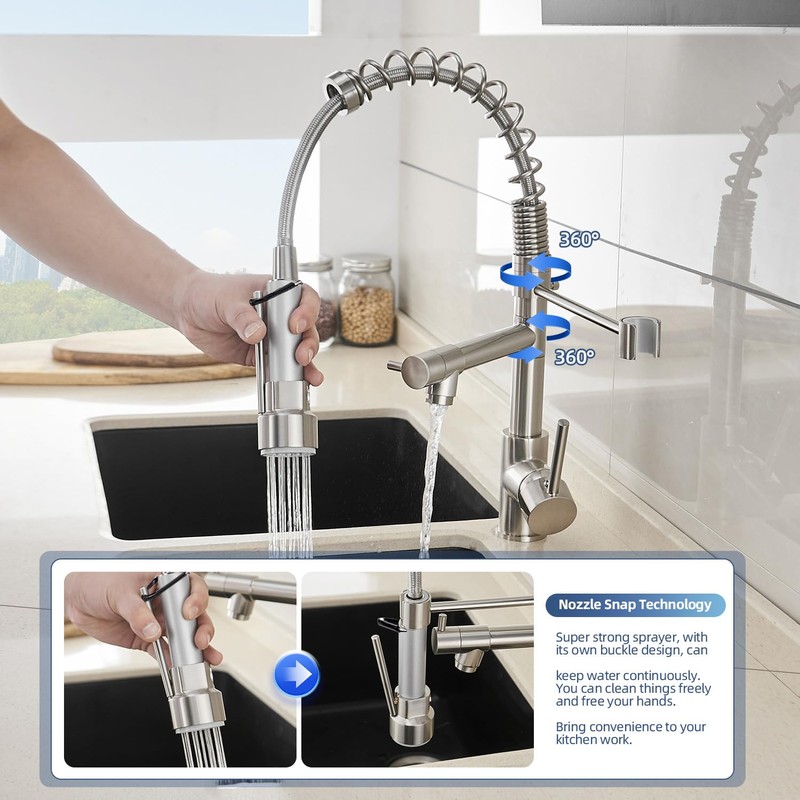 OWOFAN Kitchen Sink Faucet with Pull Down Sprayer, Contemporary Stainless