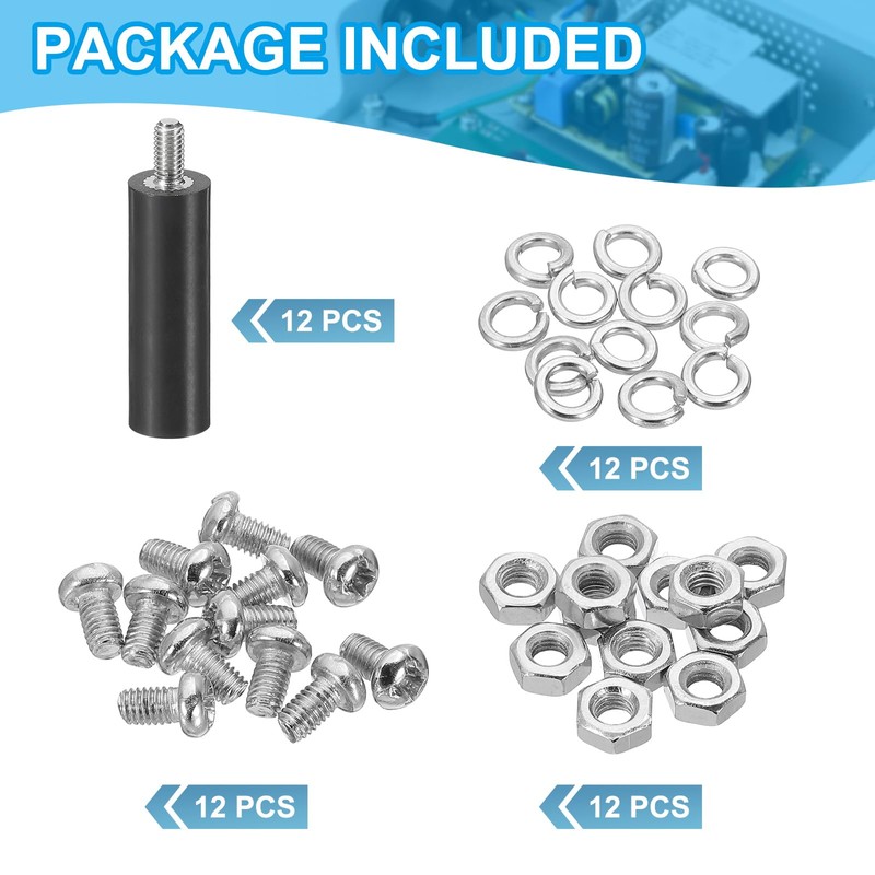 PATIKIL M3x30mm PCB Support Spacer, 12 Set 30mm/1.18" Supporting Height