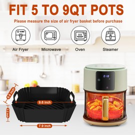 Large Silicone Air Fryer Liners Square 5-9 QT, 7.9 Inch Airfryer Liners Reusable 2 Pack Air Fryer Silicone Liners Pot Oven Liner Baking Tray, Air Fryer Basket Silicone Mat Bowl Air Fryer Accessories