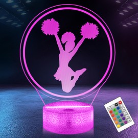 OkiyiD Cheerleader Gifts for Girls, 3D Lamp, Cheerleader Night Light with 16 RGB Colors Remote Control Timer Dimmer, Sport Fan Decor for Kids Room, Girls Birthday Gifts