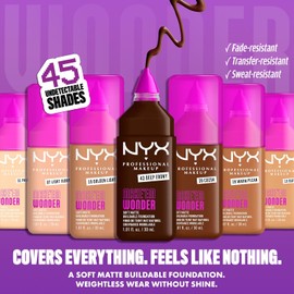 NYX PROFESSIONAL MAKEUP Make 'Em Wonder Liquid Foundation, 24HR Foundation Makeup With A Soft Matte Finish, Buildable Full Coverage - 01 Pale