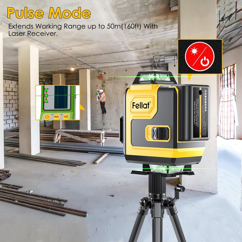 Laser Level, FELLAT 4x360°4D 16 Lines Laser for Construction, Two