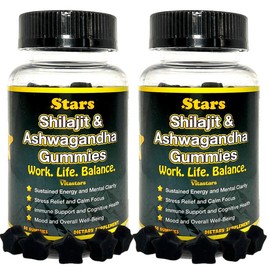 Vitastars Stars Work. Life. Balance. Shilajit & Ashwagandha Gummies + Chaga Mushroom Vitamin D2 & B12 - Size: 90 Day Supply <span>(-$17.39 OFF)</span>