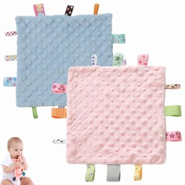 GETFACAI 2 PCS Tag Blanket, Taggies, Taggy Blanket, Soft Touch Comfort Blanket for Newborn Boys and Girls, Colorful Tags Gift for Newborn Infant, Comforter Sensory Blanket (Pink, Blue)
