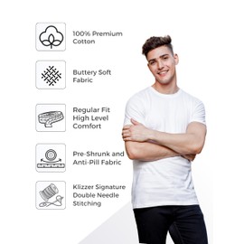 Klizzer Luxury 100% Cotton Men's T-Shirt, Pack of 3, Versatile Basics, Crewneck Plain Tees, Soft Fitted, Moisture-Wicking, Pre-Shrunk – White Color, Size Medium
