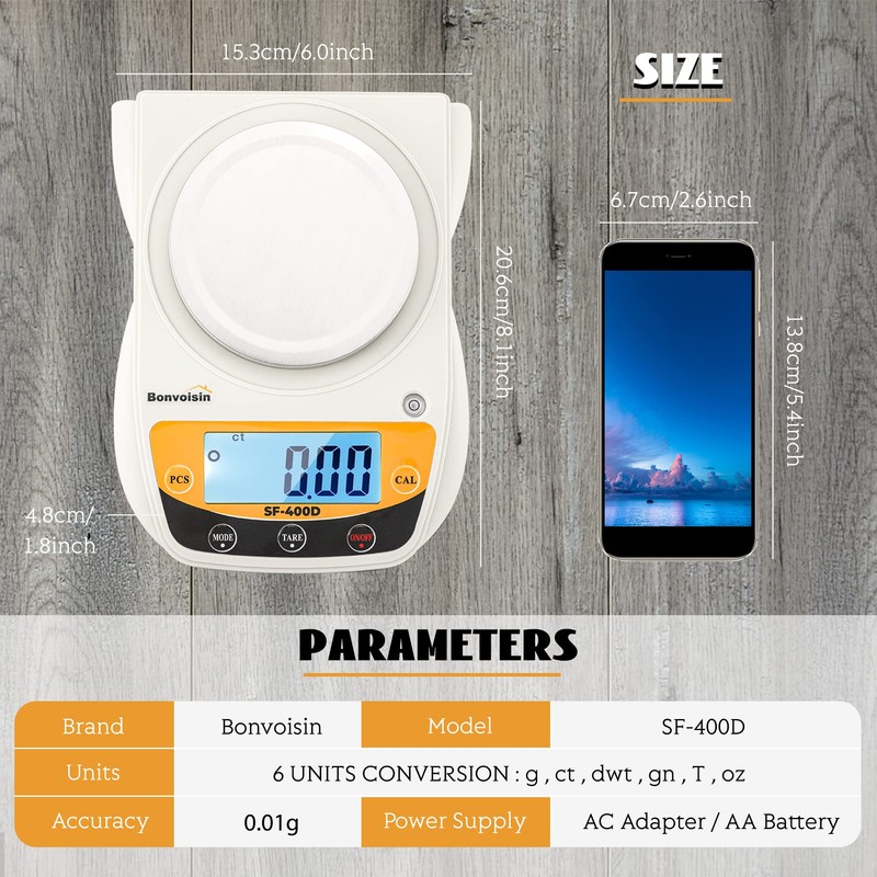 Bonvoisin Digital Lab Scale 600g x 0.01g Precision Electronic Scale