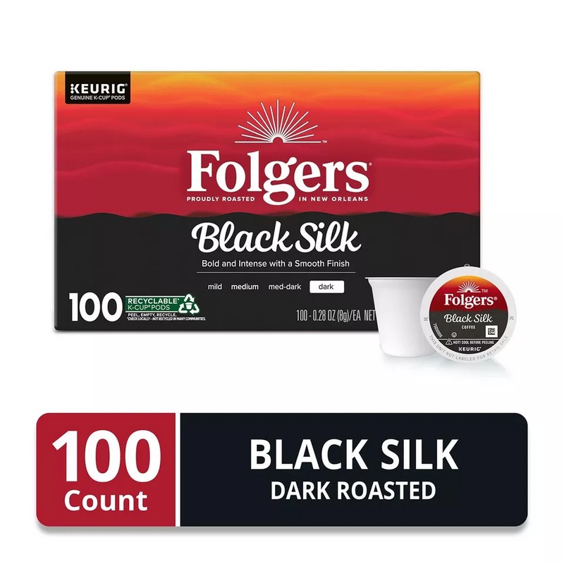 Folgers Dark Roast K-Cup Coffee Pods, Black Silk (100 ct.)