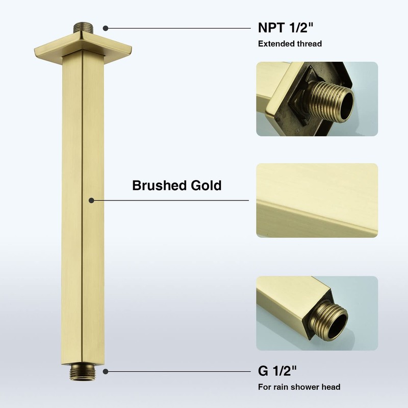 TRUSTMI Shower Arm with Flange 12 Inch Square Shaped Extension
