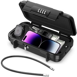 Portable Safe, Waterproof, 4 Digit Combination Code Security Box, Outdoor Security Safe with 6 mm Thick Removable Wire Rope, Secures Valuables when Travel, Beach, Camping, Office, Cars