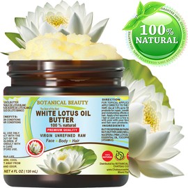 Botanical Beauty WHITE LOTUS OIL BUTTER 100% Natural 4 Fl.oz.- 120 ml. White Lotus Essential Oil in Shea Nut Butter for FACE, SKIN, BODY, HAIR, NAILS. Beauty Skin Moisturizer Oil Butter