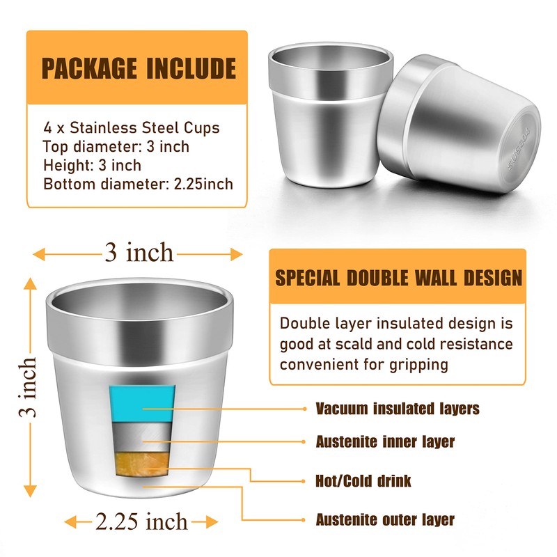 HaWare Vasos aislados de acero inoxidable de 6 onzas, 4
