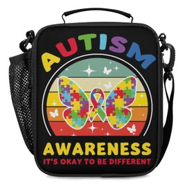 Autism Awareness Lunch Box for Boys Girls - Butterfly Reusable Insulated Lunch Bags for Kids - Large Capacity Cooler Back to School Lunch Thermal Meal Tote Kit