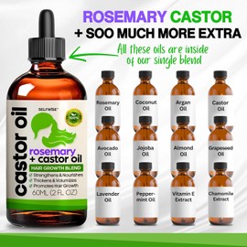 Organic Hair Growth Castor Oil – Infused with Rosemary, Argan, Coconut, Jojoba, Vitamin E, Aloe Vera, Lavender & Peppermint – Nourishing Scalp & Hair Treatment for All Hair Types