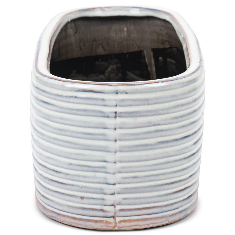 Napco Distressed White Ribbed Oval 15 x 6 Ceramic Table