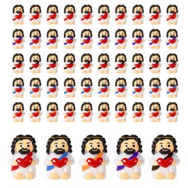 50pcs Little Jesus, Resin Tiny Jesus Figurines Religious Sacred Mini Jesus 5 Colors Miniature Jesus Figures Small Pocket Jesus for Christmas Thanksgiving Easter Gift