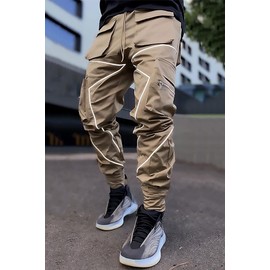 BOOMLEMON Men's Cargo Jogger Pants Reflective Technical Hip Hop Harem Pants Punk Streetwear Tactical Track Pants(Khaki S)