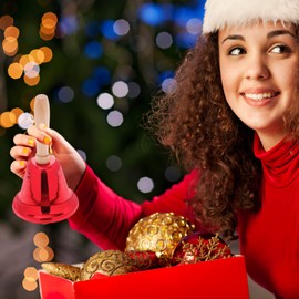 VALICLUD 2pcs Santa Claus Hand Bells Wooden Handles Hand Held Christmas Bells School Bells Xmas Bells Ornament for Kids Christmas School Hotel Service Wedding Festival Decoration Gold Red