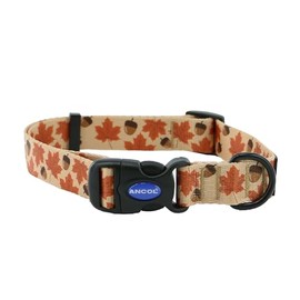 Ancol Maple Leaf Patterned Round Dog Collar Lightweight Sturdy Adjustable Buckle Durable Secure Fit Soft Comfortable Stylish Pet Puppy Leash - Large