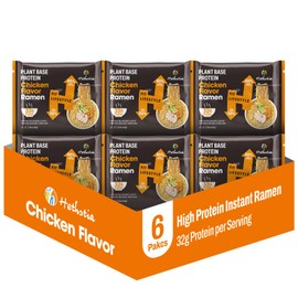 Hethstia High Protein Ramen Soup– 6 Pack Instant Ramen Chicken Flavor, Plant-Based Protein (32g), Vegan, Vegetarian, Non-GMO, Low Fat, Air-Dried, Non-Fried, Egg-Free, Dairy-Free Quick Meal