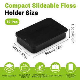 Bagentry 10 Pieces Black Portable Metal Travel Floss Picks Case, Sliding Compact Flosser Holder Dispenser Storage Container, Refillable Tooth Floss Pick Holder for Hotels Dating Dinners (B)