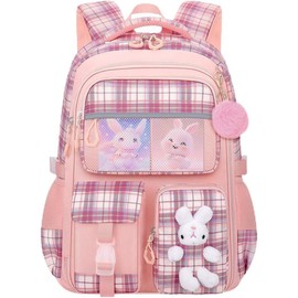 Cute Girls Backpack,  Rabbit  Bag 16.5 Inch  Elementary  Bag with 2 Pencil Cases (Pink). - Color: Cartoon Rabbit--pink