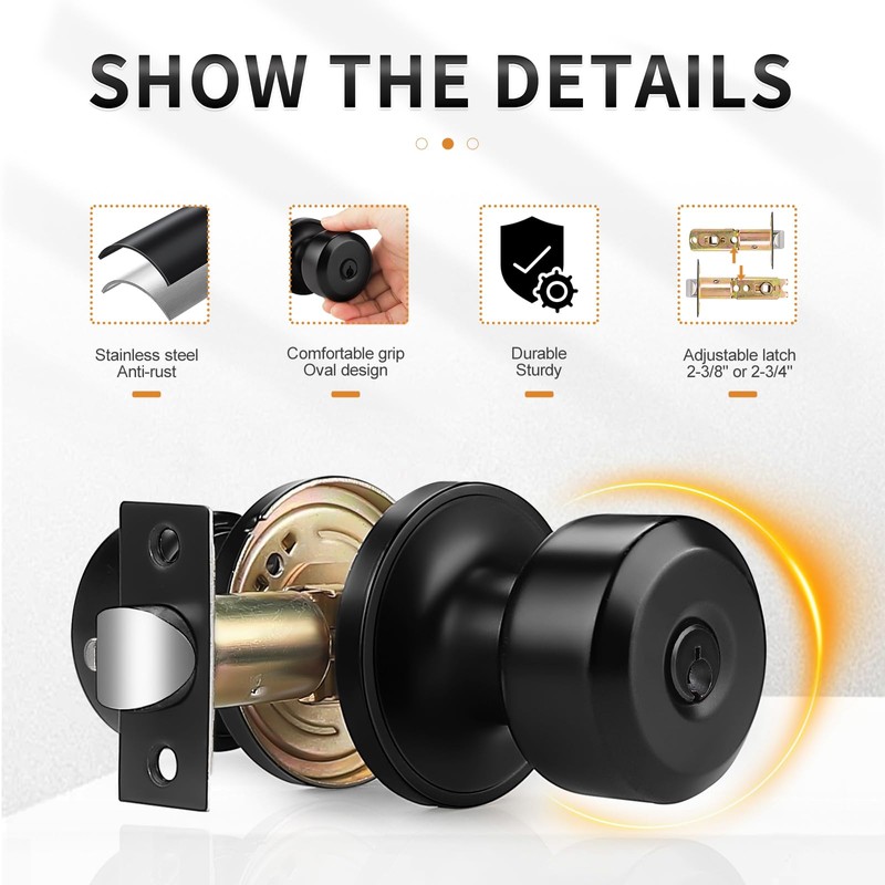 Probrico Black Door Knob Keyed Like Door Knob with Lock