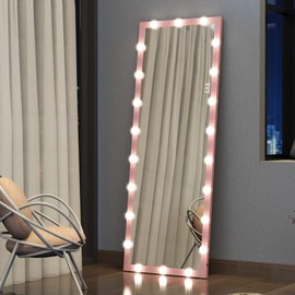 ANYHI Full Length Mirror with Lights, 63" x 24" Full Body Vanity Mirror, LED Lighted Full Length Mirror, Large Floor Mirror with Lights, Wall Mounted Vanity Mirror Full Length (Pink)