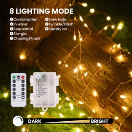120 LED Fairy Lights, 14.7ft String Lights with Remote, 8 Modes Timer Twinkle Lights Battery Operated, Fairy Lights for Bedroom Wreath Party Window Wedding Christmas Tree Decoration,Warm White