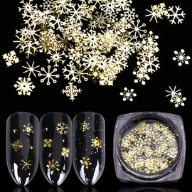 Christmas Nail Sequins Stickers Flakes Nail Art Accessories Manicure 3D Decals Snowflake Metal Paillettes Glitter Gold Design for Xmas Party Fingernail Toenail Nail Decor(90PCS, 1 Bottle)