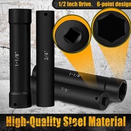 gokeshfly 1/2 Inch Drive Extended Length Impact Socket Set 6Pcs, Extra Deep Socket Set Kit Includs Hex Sizes 3/4", 7/8", 15/16", 1-1/16”, 1-1/8", 1-1/4"