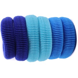 Mytoptrendz® 6 pcs Thick Hair Ties Seamless Elastics Hair Bands Snag free Stretchy and Strong Ponytail Holders Ponio Bobble Scrunchies for Women Girls Thick Heavy Hair (Assorted Blue Graduated)