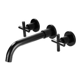 Wall Mounted Bathroom Sink Faucet Black,Hot and Cold Sink Mixer Tap Faucet,360 °Swivel Spout,Double Handle Wall Mount Brass Basin Mixer,B-Split (Color : Black, Size : A-Split)
