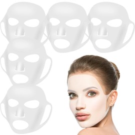 5 Pieces Reusable Silicone Facial Mask Facial Mask Cover Silicone Skin Mask Reusable Moisturizing Face Silicone Face Wrap for Sheet Prevent Evaporation Masks Face Care Tool (White)