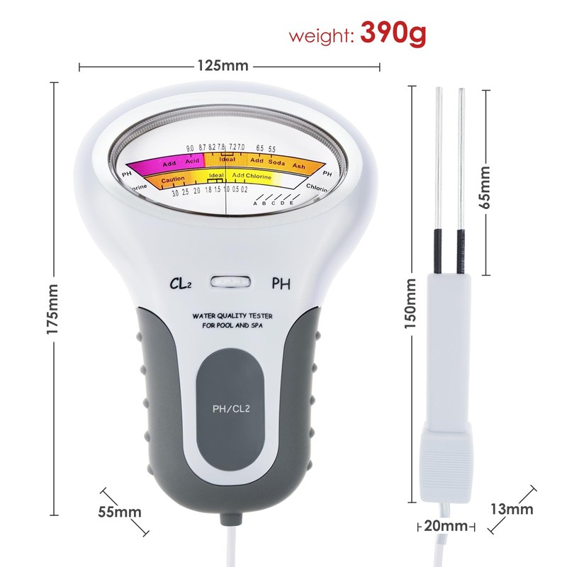 Dual-Function Water Tester: pH & Chlorine (CL2) Meter for Pools,