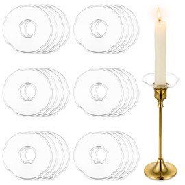 Hewory Glass Bobeches for Candlestick Holders, 24 Pcs Candle Drip Protectors Candle Rings for Tapers, Candle Drip Catcher for Candle Stick Candle Holder for Wedding Party Church Home (Scallop, Clear)
