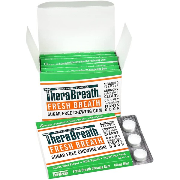 TheraBreath Fresh Breath Chewing Gum with ZINC, Citrus Mint Flavor, 10 Count (Pack of 6)