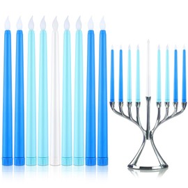 Baquler 9 Pcs LED Hanukkah Candles Blue and White Battery Operated Flameless Taper Candles 0.8 x 11.2 Inch Tall for Hanukkah Christmas Wedding Birthday Home Decor Gifts