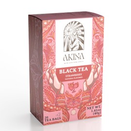 Akina Single-Origin Strawberry Black Tea Bags | 100% Naturally Flavored Fruit Tea, Kenyan Origin, Gourmet (20 Envelope Sachets, 40g)