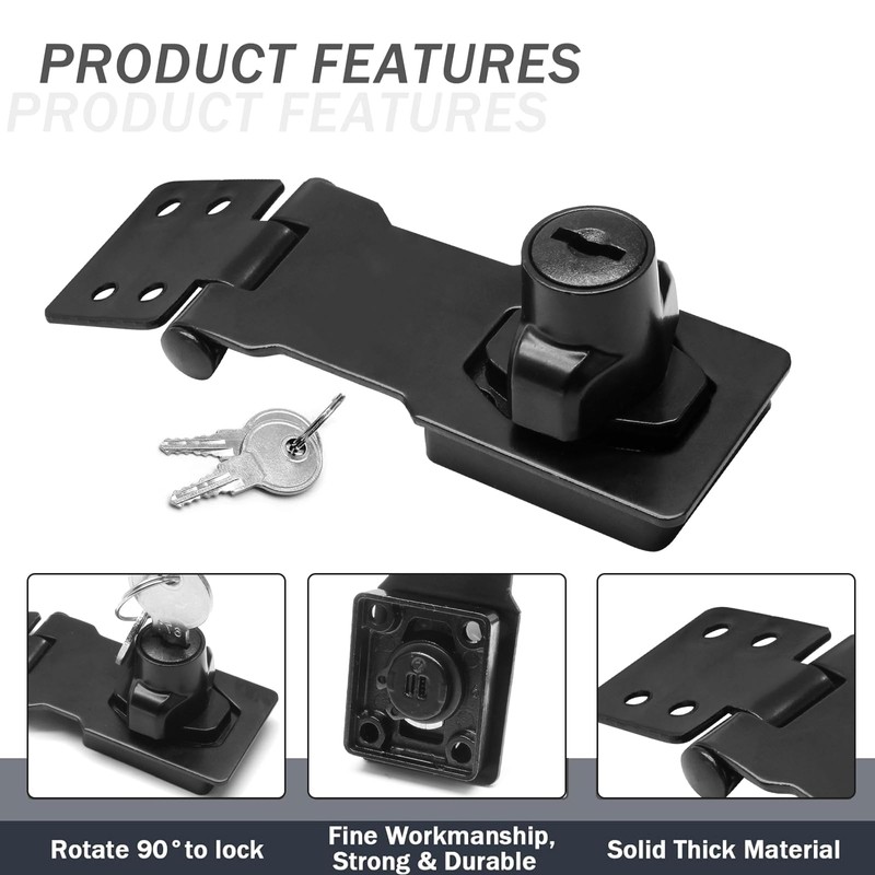 Kyuionty 2Pcs Keyed Hasp Locks 4 Inch Twist Knob Keyed