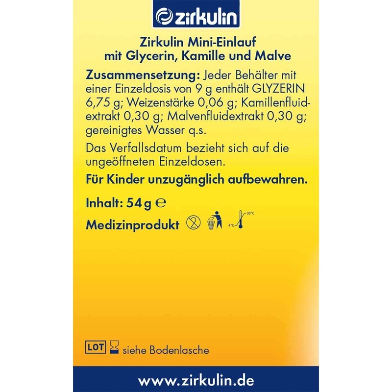 Zirkulin Mini Enema for Mild to Moderate Constipation with Glycerin,