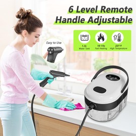 Gloppers Steam Cleaner, Handheld Steam Cleaner with 6 Levels Adjustable Handle, 1.5L Water Tank, Steamer for Cleaning, Portable Steam Cleaner for Home, Car, Furniture, Couch, Bed Bugs (White & Black)