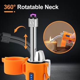 LcFun Electric Lighters Rechargeable Lighters Flexible Neck Dual Arc Electronic Lighter USB C Lighter with LED Battery Indicator and Flashlight for Candle, Camping, Hiking, Outdoor Adventure