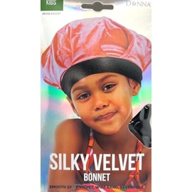 DONNA Kids Silky Velvet Bonnet, Shower Cap for Girl and Kids Wide Band, Reversible, Bonnet for Girls, 1pc BLACK COLOR