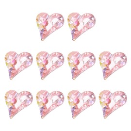 MECCANIXITY 10 Pcs 3D Heart AB Pink Nail Rhinestones 12x13mm K9 Glass Crystal Rhinestones Pointed Back Crooked Heart Gems for Nail Charm Art DIY Craft