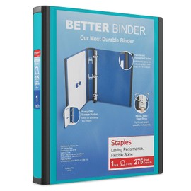 Staples Better 1-Inch, 3-Ring View Binder, Holds up to 275 Sheets, 1 Interior Pocket, Perfect 3-Ring Binder for Reports (Teal)