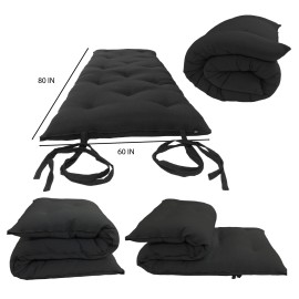 Danfuton Queen Floor Rolling Futon Mattress, Cotton Shikifuton Beds 3x60x80 Black